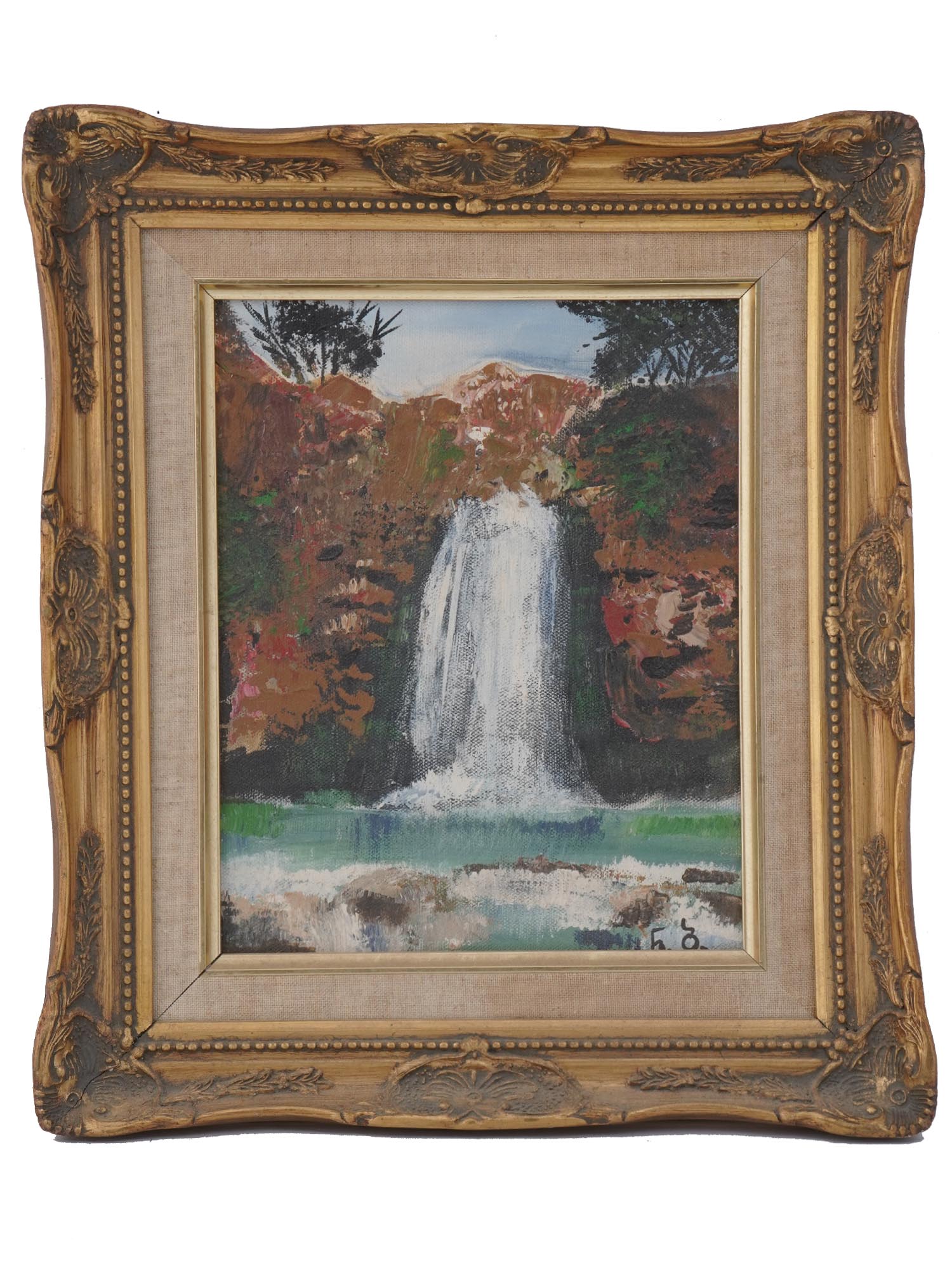 OIL PAINTING WATERFALL IN THE MANNER OF BOB ROSS PIC-0